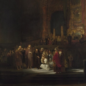 Jesus and The Woman Taken in Adultery Biblical Painting By Rembrandt Repro on Matte Paper or Canvas FREE SHIPPING in USA Shipped Rolled Up