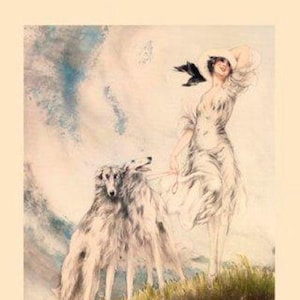 Icart Lady Borzoi Dogs Joy of Life by Louis Icart Fine Art Deco Repro on Matte Paper or Canvas FREE SHIPPING in USA Shipped Rolled Up