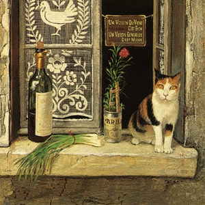 Cat in the Window Quinn&#39;s Bistro Calico Restaurant Wine France French Vintage Poster Repro on Matte Paper or Canvas FREE SHIPPING in USA