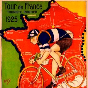 Bike Tour de France Bicycle Meteore 1925 Map vintage Poster Repro sur papier mat ou toile GRATUIT S/H aux USA