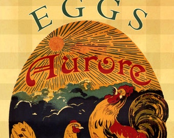 Comida Cocina Arte Huevos Gallo Pollo Huevos Frescos Granja American US Vintage Poster Repro ENVÍO GRATIS