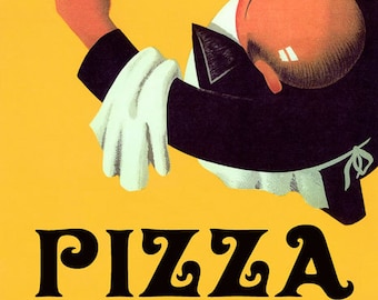Food Pizza Waiter Restaurant Italian Kitchen Art Vintage Poster Repro on Matte Paper or Canvas FREE SHIPPING in USA Shipped Rolled Up