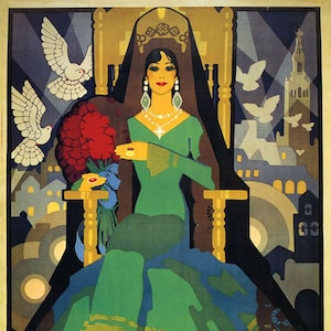 España Sevilla Sevilla Palomas Pájaro 1929 Festival de la Dama España Viajes Turismo Español Cartel Vintage Reproducción Papel Mate o Lienzo ENVÍO GRATIS en EE. UU.