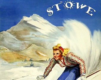 Ski Vermont Husky Dog Lady Travel Vintage Poster Repro FREE S//H in USA