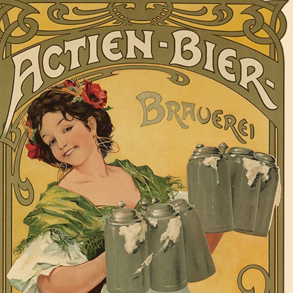 Beer 16"x20" Actien Lager Bier Hamburg Germany German Vintage Poster Repro on Matte Paper or Canvas FREE SHIPPING in USA Shipped Rolled Up
