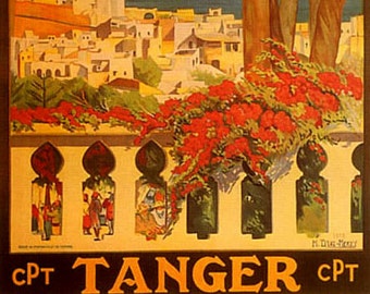 Tanger Tangier Strait of Gibraltar Morocco Moroccan Arab Arabic Travel Tourism Vintage Poster Repro on Paper or Canvas FREE SHIPPING in USA