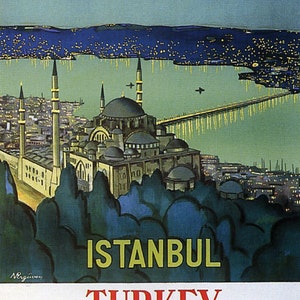 Istanbul Turkey Golden Horn Bridge Travel Tourism Vintage Poster Repro on Matte Paper or Canvas FREE SHIPPING in USA