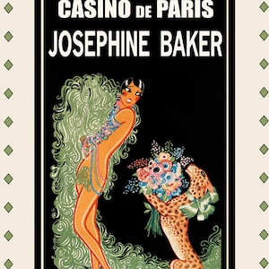 Josephine Baker 16&quot; x 20&quot; Casino de Paris Fashion Show Dance Leopard with Flowers Theater France French Vintage Poster Repro FREE S/H in USA