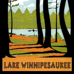 Lake Winnipesaukee largest lake in the U.S. state of New Hampshire in the Lakes Region Travel Tourism Vintage Poster Repro Free S/H in USA