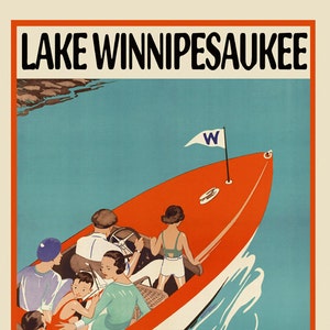 Lake Winnipesaukee New Hampshire Boat American Family Travel Tourism Vintage Poster Repro on Matte Paper or Canvas FREE SHIPPING in USA