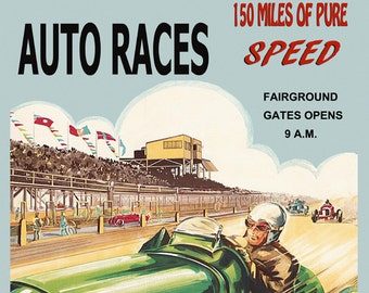 Car Automobile Race Grand Prix 1936 150 Miles 16/"X20/" Vintage Poster FREE S//H