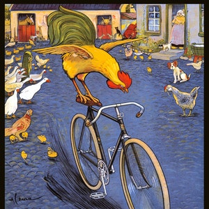 Bike Chantecler Farm Animals Rooster Riding Bicycle Cycle Cycling Vintage Poster Repro on Matte Paper or Canvas FREE SHIPPING in USA