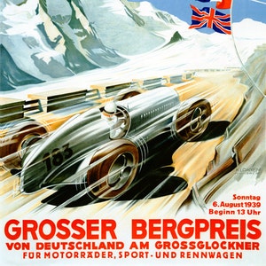 Car Racing 16&quot;x20&quot; Auto Race Sport Grosser Bergpreis 1939 Germany Vintage Poster Repro on Matte Paper or Canvas FREE SHIPPING in USA