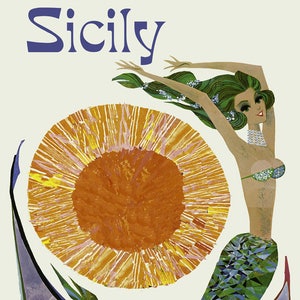 Sicily Mermaid Italy Italia Travel Tourism Vintage Poster Repro on Matte Paper or Canvas FREE SHIPPING in USA Shipped Rolled Up