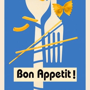 Food Pasta Bon Appetit Spaghetti Italy Italia Italian Vintage Poster Repro on Matte Paper or Canvas FREE SHIPPING in USA Shipped Rolled Up