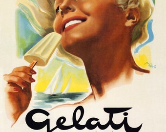 Food Gelato Blond Lady Gelati Italian Ice Cream Italy Italia Vintage Poster Repro on Matte Paper or Canvas FREE SHIPPING in USA
