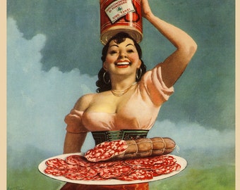 Food Fashion Lady Pig Pork Leg Prosciutto di Parma Gino Tanzi Italy Italia Italian Vintage Poster Repro Matte Paper or Canvas FREE S/H in US