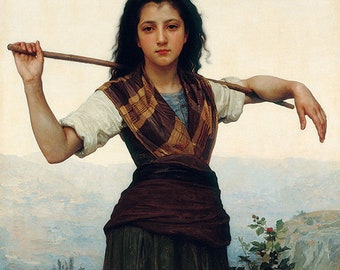 William Adolphe Bouguereau Girl The Little Shepherdess Sheep Amazing Quality Repro on Matte Paper or Canvas FREE SHIPPING in USA