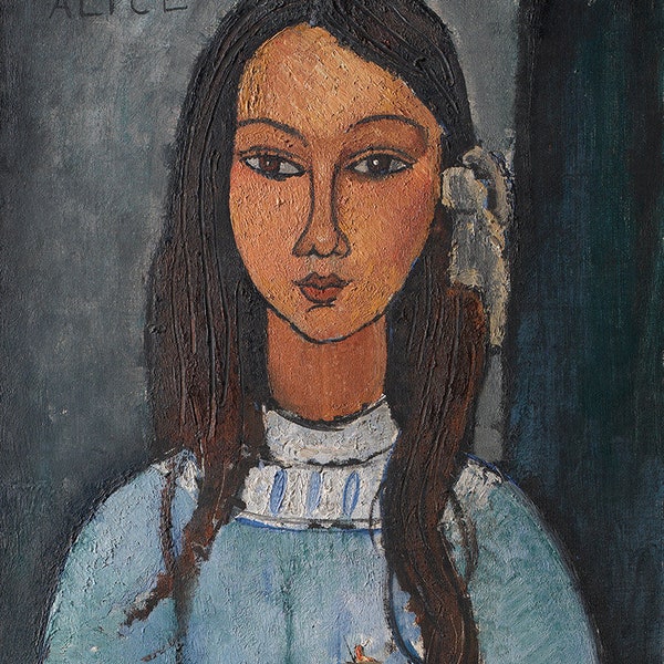 Modigliani Amedeo Portrait of Alice Girl Blue Dress Amazing Quality Repro on Matte Paper or Canvas FREE SHIPPING in USA Shipped Rolled Up