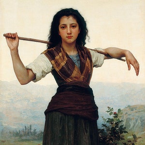 William Adolphe Bouguereau Girl The Little Shepherdess Sheep Amazing Quality Repro on Matte Paper or Canvas FREE SHIPPING in USA immagine 1