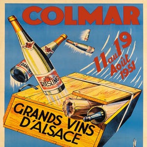 Bar Colmar Riesling White Red 1951 Wine French Restaurant Vintage Poster Repro FREE SHIPPING in USA Standard Image Sizes for Framing