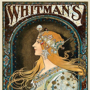 Candy Mucha Fashion Lady Chocolate Cacao Whitman&#39;s Philadelphia Vintage Poster Repro FREE SHIPPING in USA Standard Image Sizes for Framing