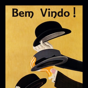 Brésil Portugal Bem Vindo Portugais Welcome Hat Fine vintage Poster Repro LIVRAISON GRATUITE aux États-Unis Tailles d’image standard pour le cadrage