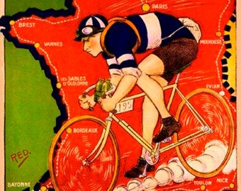 Tour de France Bike Bicycle Meteore 1925 Map French Poster Repro FREE SHIPPING