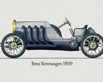 car 1909 mercedes benz renwagen automobile germany german european vintage poster repro free shipping in usa