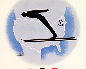 Olympics 1932 Lake Placid New York Vintage Poster Print Winter Games Skiing