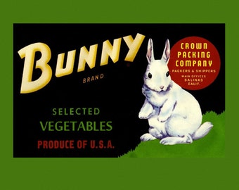 Rabbit Carrots Crate Label Lettuce Sunland Farms Vintage Poster Repro FREE S//H