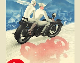 Vintage Early 20th Century Peugeot Motorcycle Advertisement Poster A3 Print