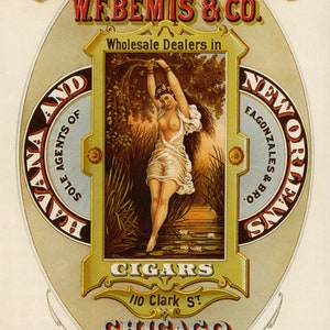 Tivoli Garden Cigar Store Lady Holding on to a Tree above a Pond Cigars Chicago Vintage Poster Repro Matte Paper or Canvas FREE S/H in USA