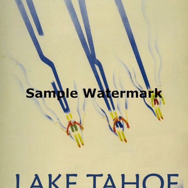 Ski Lake Tahoe California Racing Race Skiing Winter Sport American Travel Vintage Poster Repro on Matte Paper or Canvas FREE SHIPPING in USA