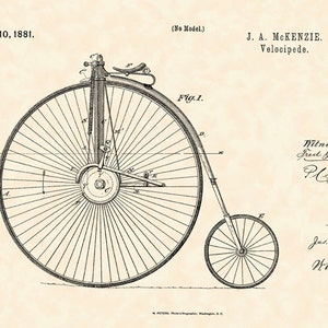 Bike Penny-Farthing High Wheel Bicycle Bike 1881 Velocipede Design Model American US Vintage Poster Repro Free Shipping in USA image 1