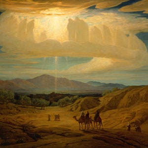 Étoile de Bethléem, 1879, paysage de chameau, peinture symboliste américaine d&#39;Elihu Vedder, reproduction sur papier mat ou toile, livraison gratuite aux États-Unis