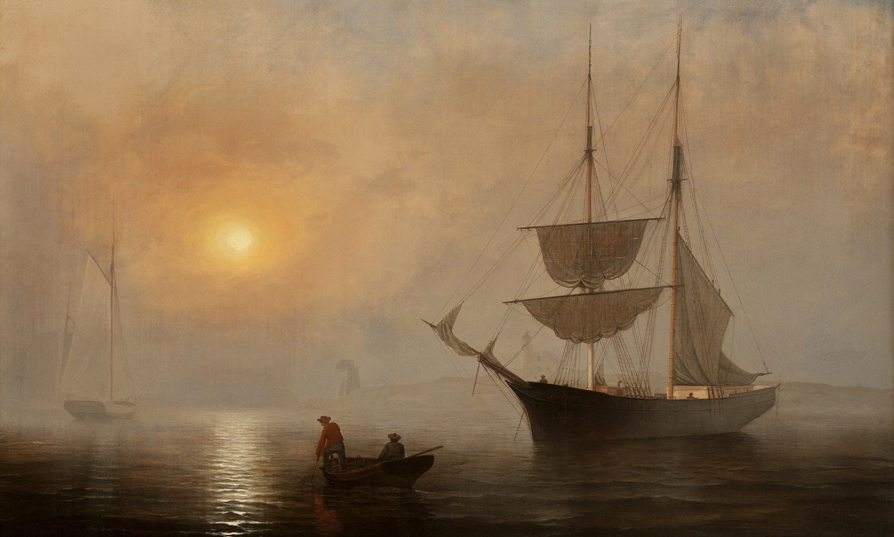 Ship in Fog Gloucester Harbor Massachusetts Sailing Ship Painting