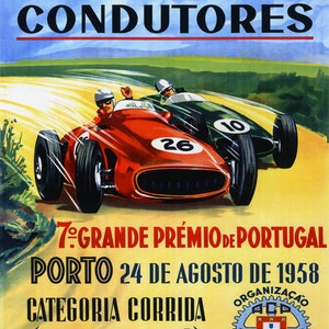Car 1958 16&quot;x20&quot; Porto Portugal Formula 1  Automobile Race Grand Prix Sport Vintage Poster Repro on Matte Paper or Canvas FREE S/H in USA