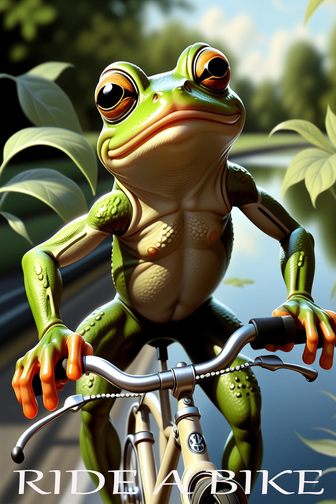 Ride a Bike Pleasure Cycling Frog Riding Bicycle Cycle Too Good Vintage Poster Repro on Matte Paper or Canvas Free SHIPPING in USA Etsy