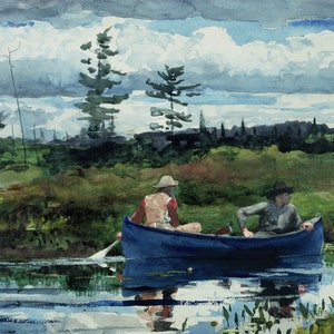 The Blue Boat two Men River Fishing Small Canoe 1892 American Painting By Winslow Homer Repro on Matte Paper or Canvas FREE SHIPPING in USA