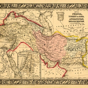 1860 Map of Persia Turkey in Asia Afghanistan Balochistan Palestine and the Holy Land Travel Tourism Vintage Poster Repro Free S/H in USA