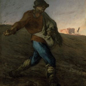 Man The Sower Farm Cows Helping Land Amazing Quality Painting par Jean François Millet Repro sur papier mat ou toile LIVRAISON GRATUITE aux États-Unis