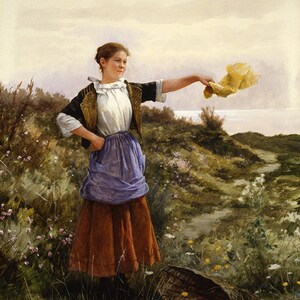 Daniel Ridgway Knight The Farewell  Woman Waving Repro on Matte Paper or Canvas FREE SHIPPING in USA Shipped Rolled Up