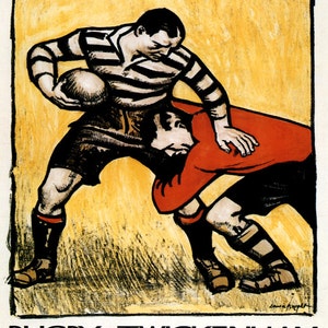 Sports 16&#39;x20&quot; Rugby at Twickenham Game Players Sport England Uk  Vintage Poster Repro on Matte Paper or Canvas FREE SHIPPING in USA