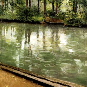 The Yerres River Effect of Rain Raindrops 1875 Landscape Painting By Gustave Caillebotte Repro on Matte Paper or Canvas FREE SHIPPING in USA