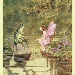 Poster The Little Green Road To Fairyland Frog and Fairy Conversation Children Book Ilustration Repro Matte Paper or Canvas FREE S/H in USA