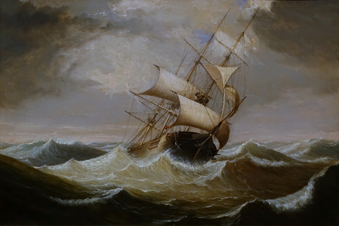 Three Master in Rough Seas Ship in Distress 1856 Painting by Fitz