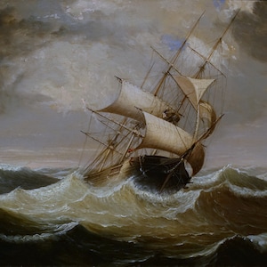 Three Master in Rough Seas Ship in Distress 1856 Painting By Fitz Henry Lane Repro on Matte Paper or Canvas FREE SHIPPING in USA