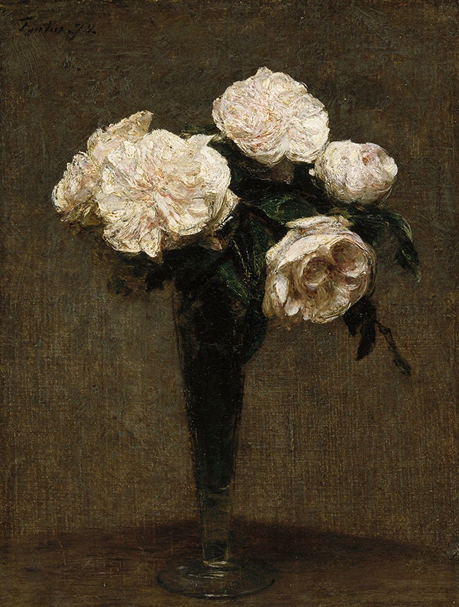 Henri Fantin Latour Floral Still Life White Roses Vase Amazing