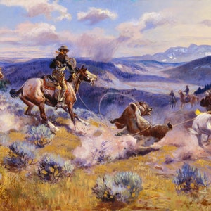 Hunting Bear Horse 1916 American Cowboy Old West Landscape Painting By Charles Marion Russell Repro on Matte Paper or Canvas FREE S/H in USA